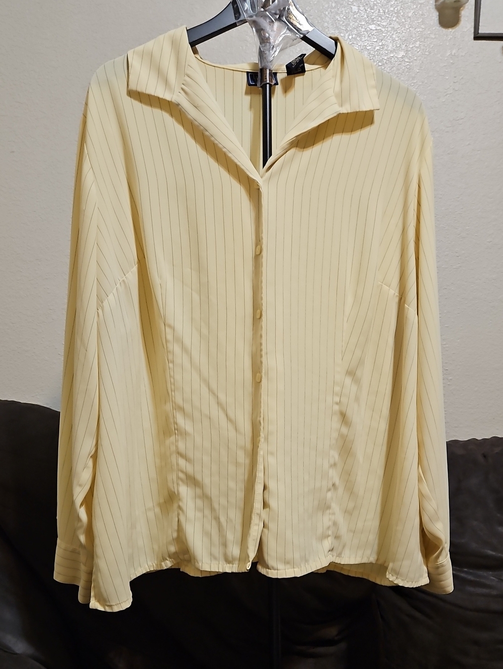 Laura Scott Pale Yellow Pinstripe Button-Front Blouse